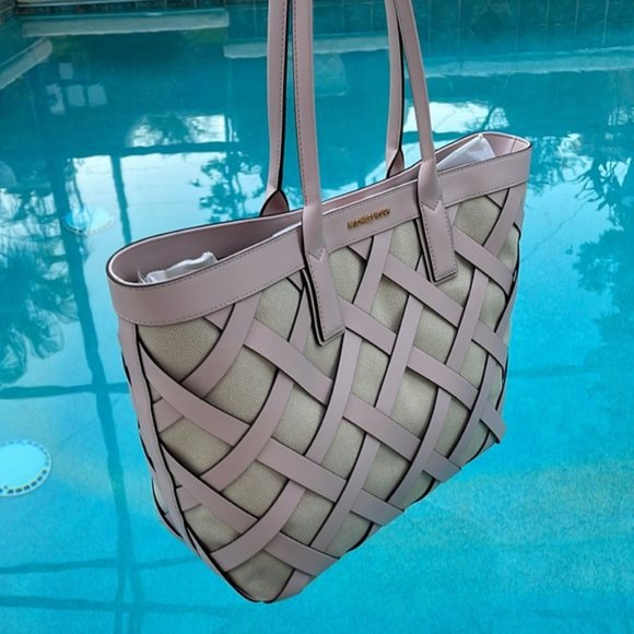 Michael Kors Sienna Large Tote Shoulder Bag Powder Blush Leather Canvas - Picture 7 of 16